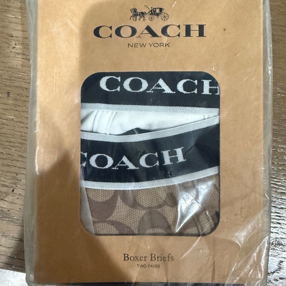 Brand new COACH Men’s Boxer Briefs – 2-Pair Set (White & Khaki Signature) - Picture 1 of 3